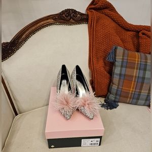 Kate Spade Marabou heels glitter